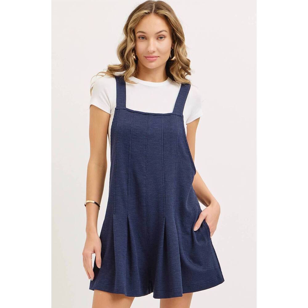 NEW SWEET LOVELY BY JEN casual knit jersey pinafore romper in navy blue